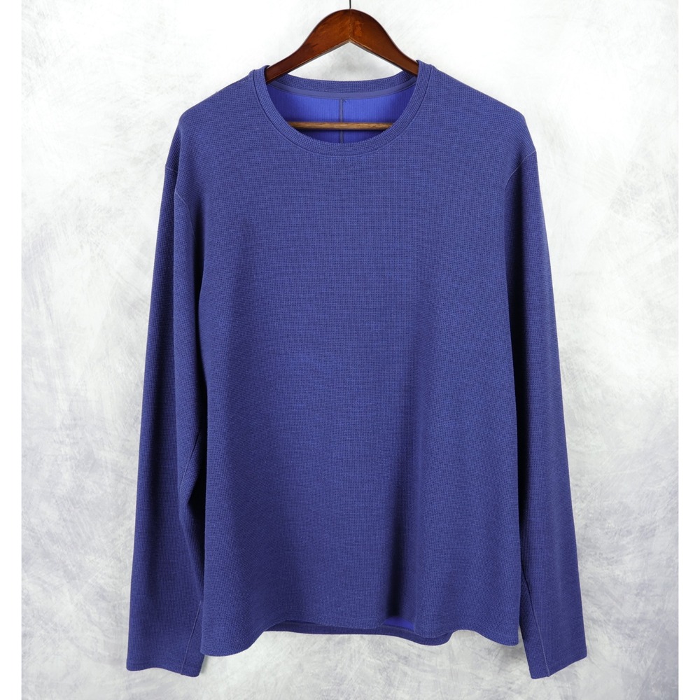 Lululemon Waffle Knit Long Sleeve Shirt Men XXL Blue Crew Neck Activewear